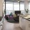 a kitchen with a large window